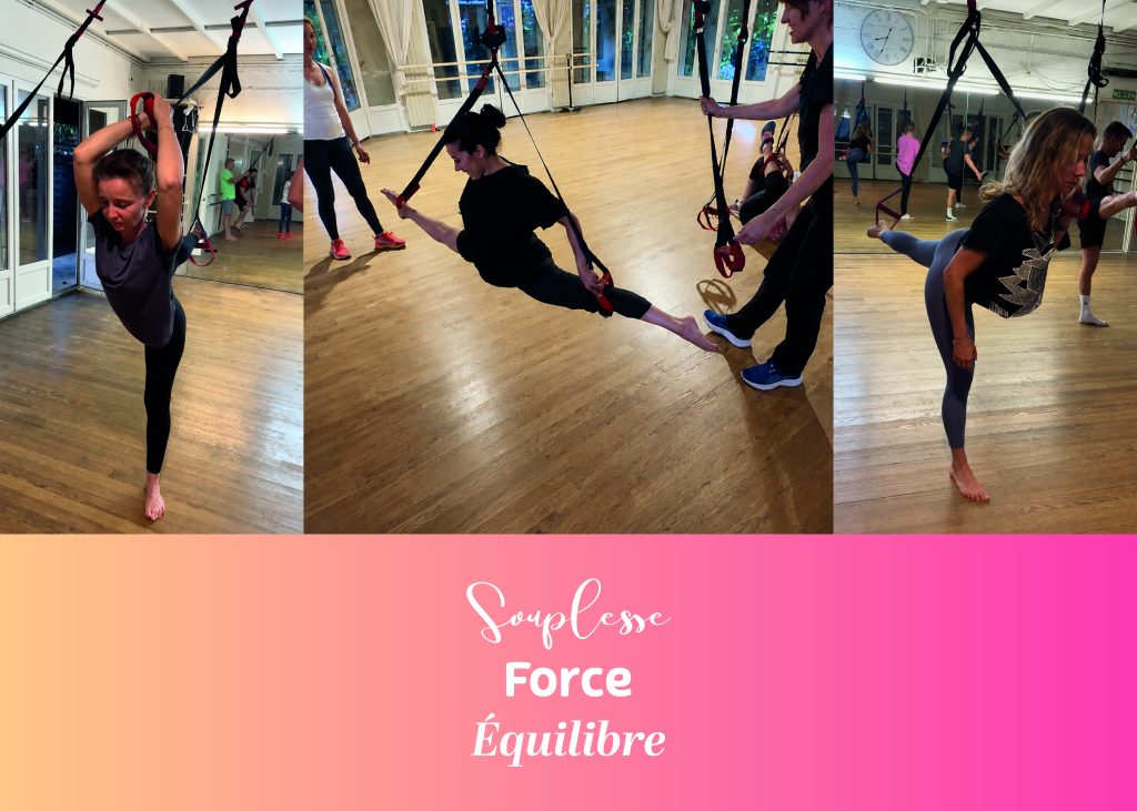 Cours de souplesse, force et équilibre avec sangles de suspension par Sophie Caminade à Nîmes